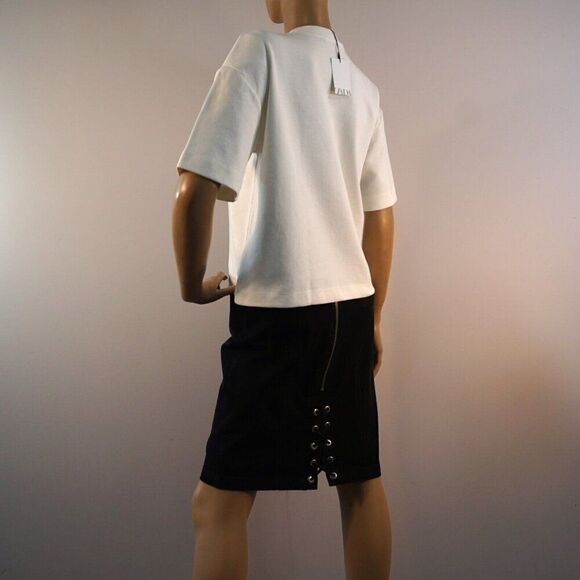 Zara Oversized T-Shirt Size Small Off White Shoulder Pads Short Sleeve Cropped - Picture 4 of 10